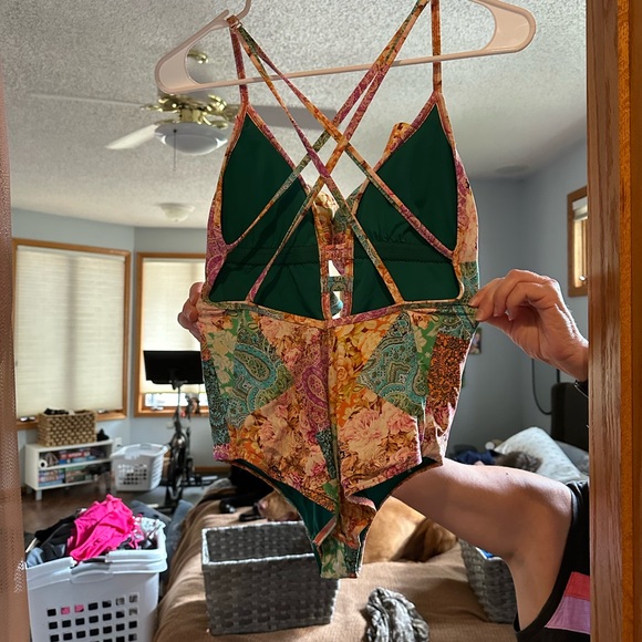 Floral Patchwork Ruffle One-Piece Swimsuit - Picture 2 of 4